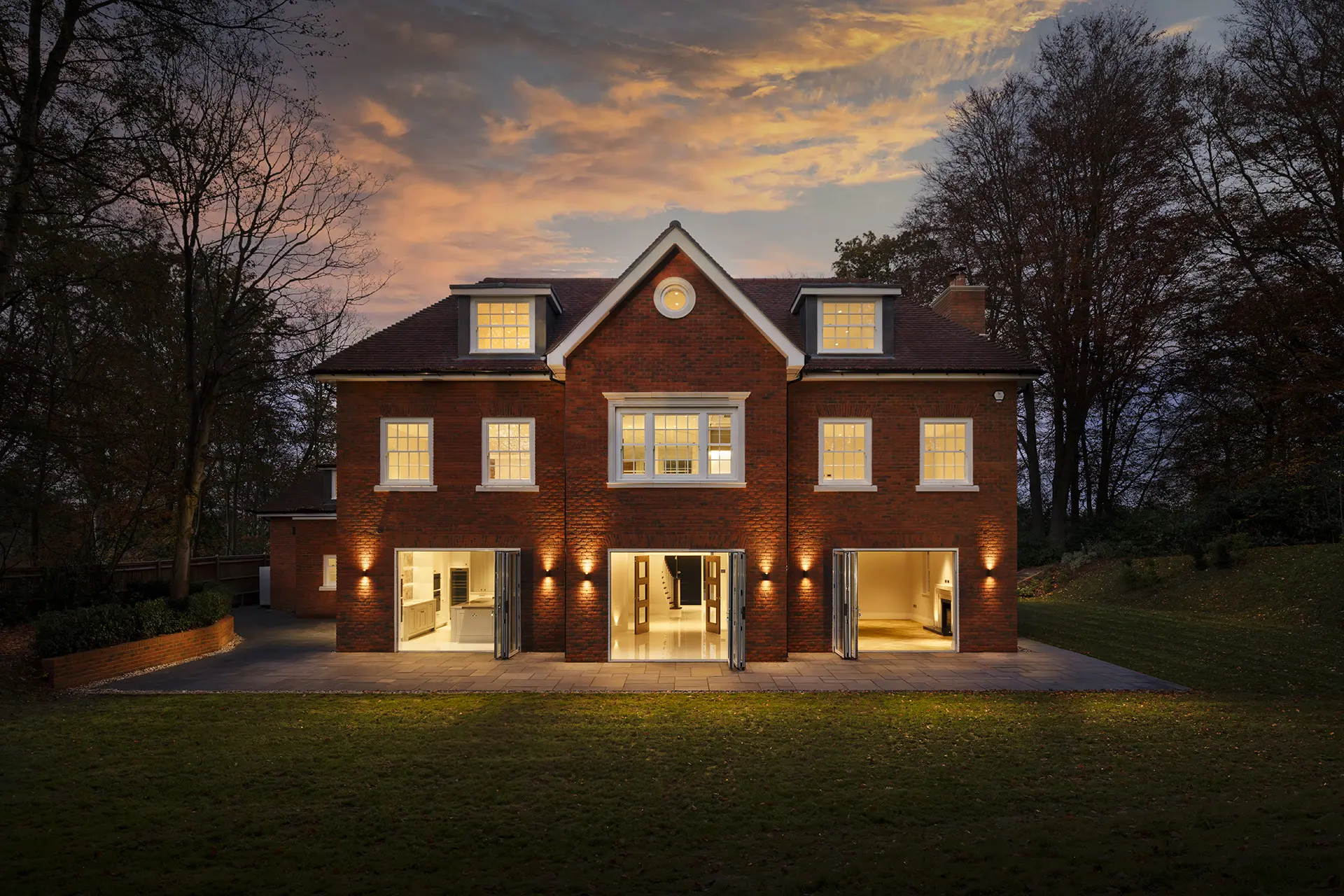 a brick house with a large garage