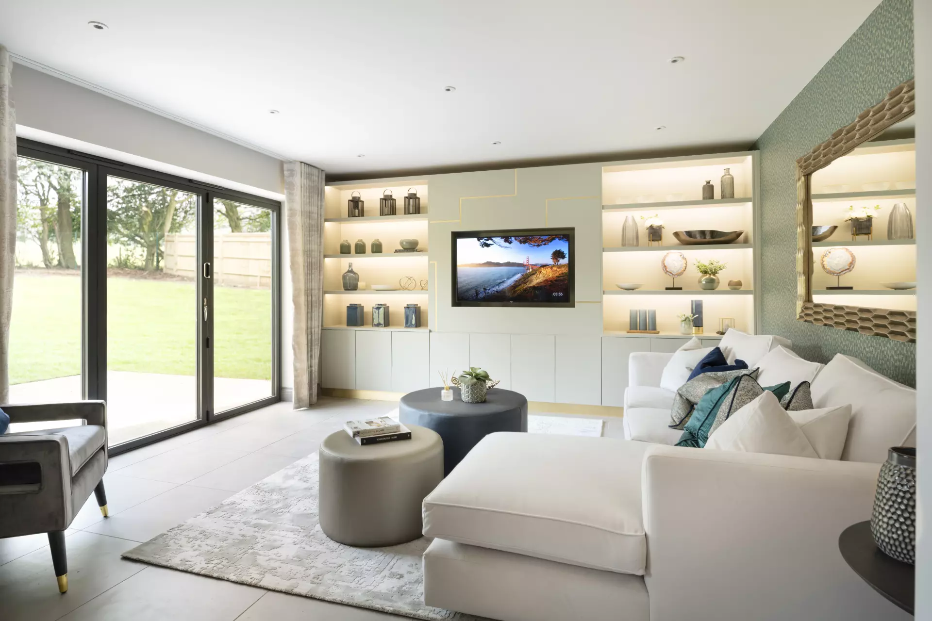 a living room with a tv and a couch