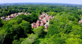 a group of houses surrounded by trees