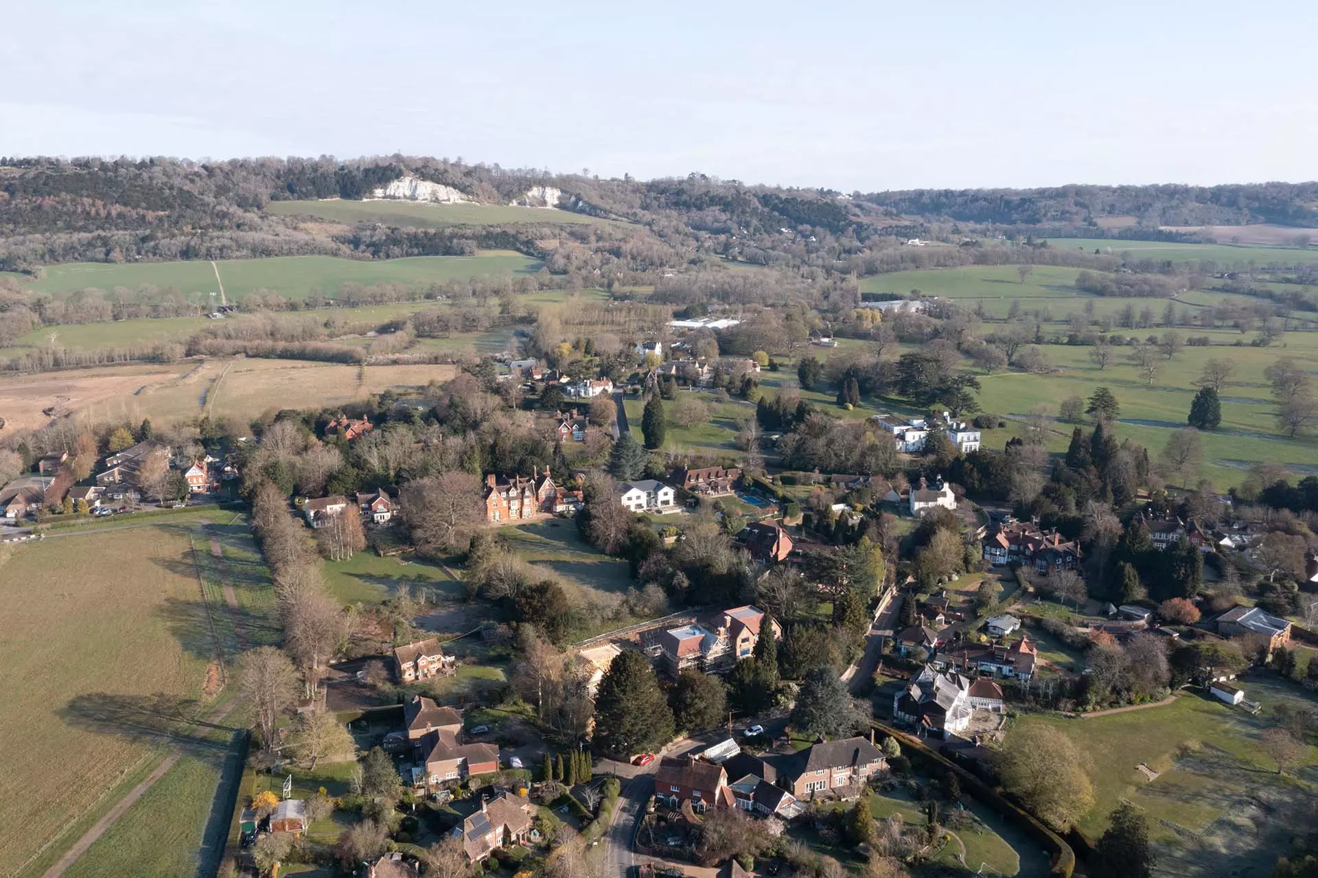 a aerial view of a town