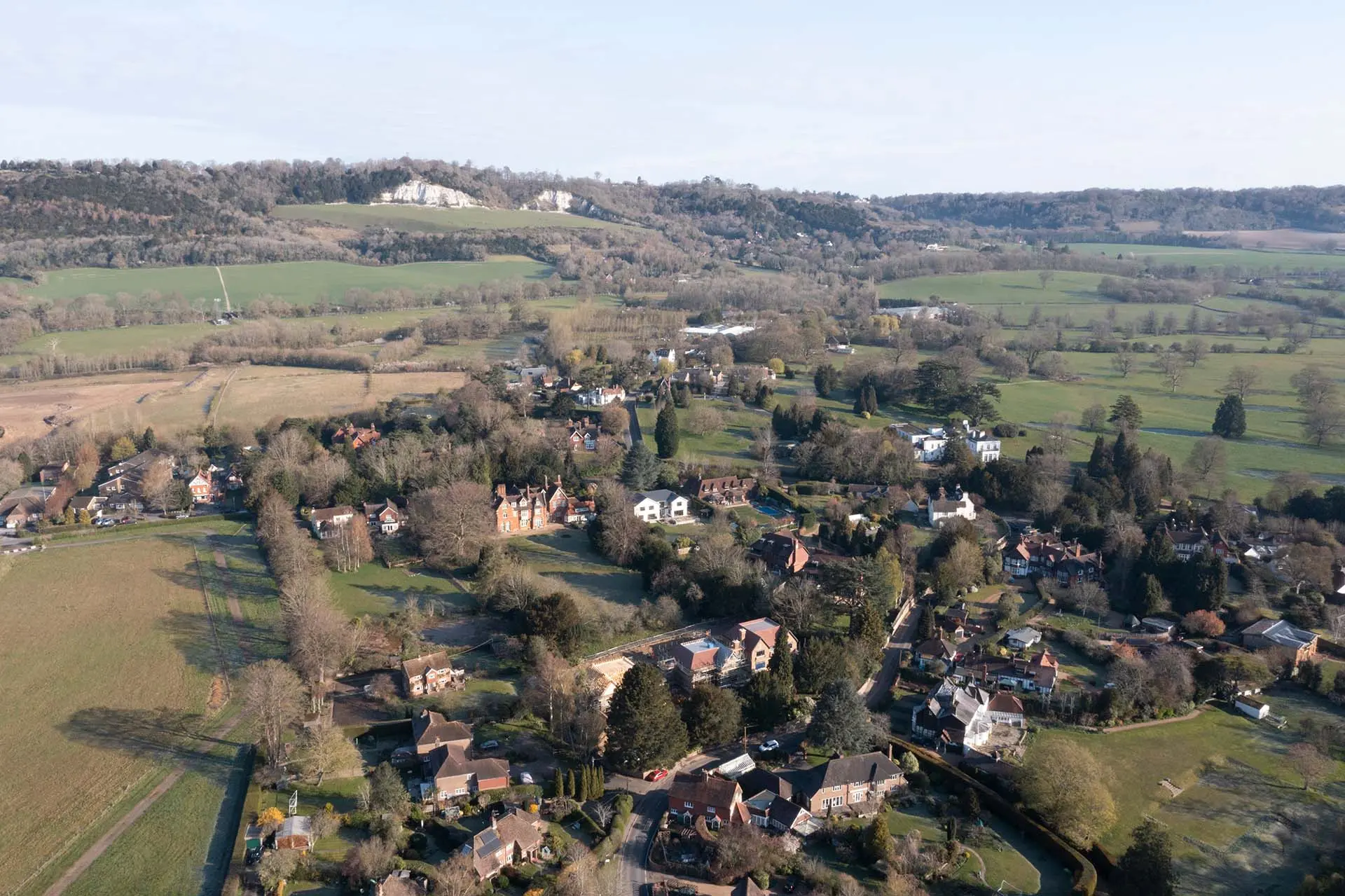 a aerial view of a town