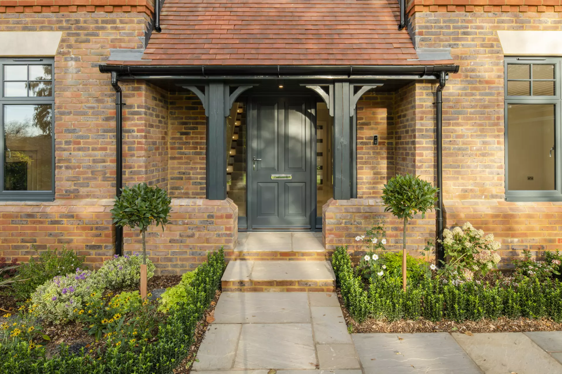a front door of a brick house
