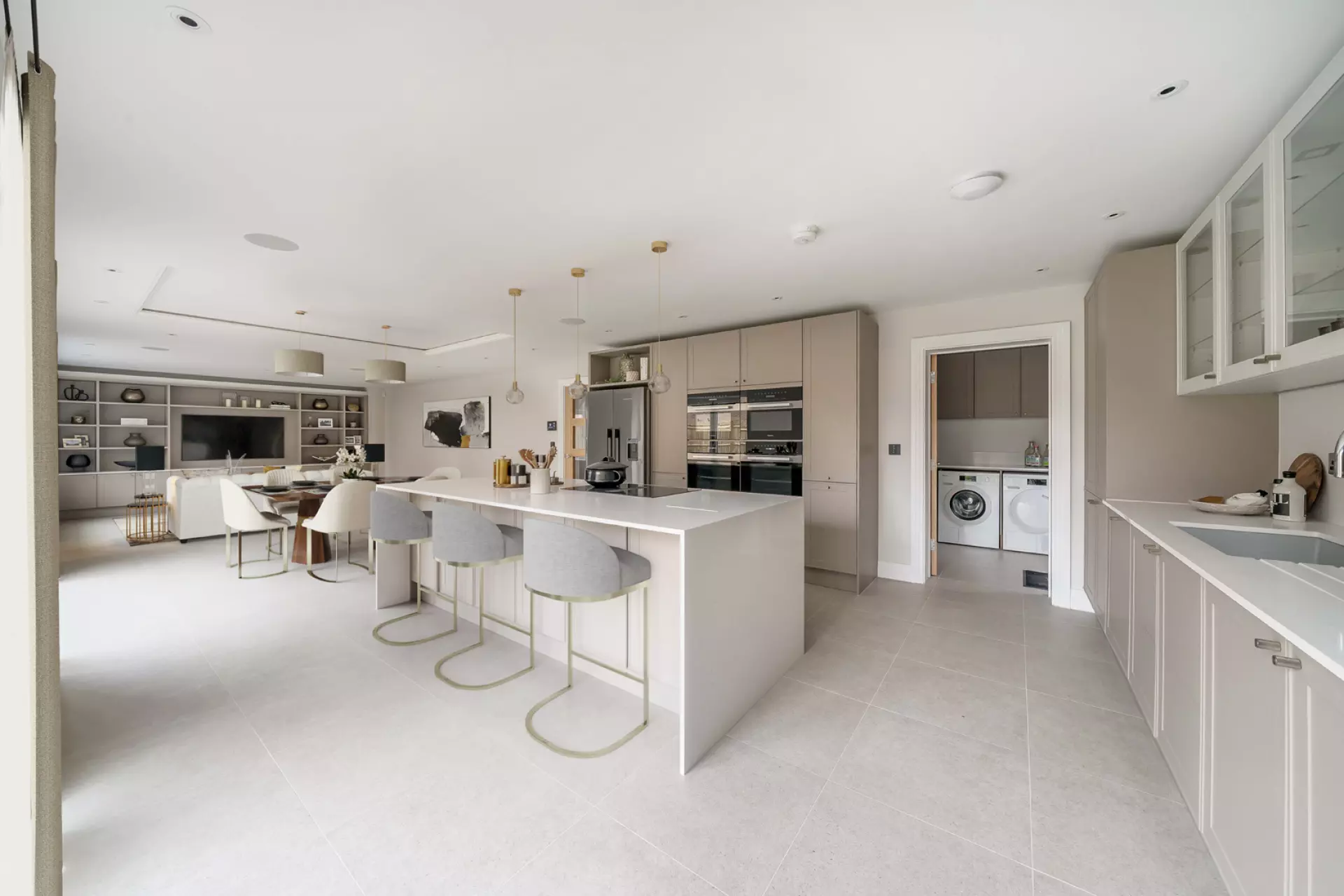 a kitchen and dining area