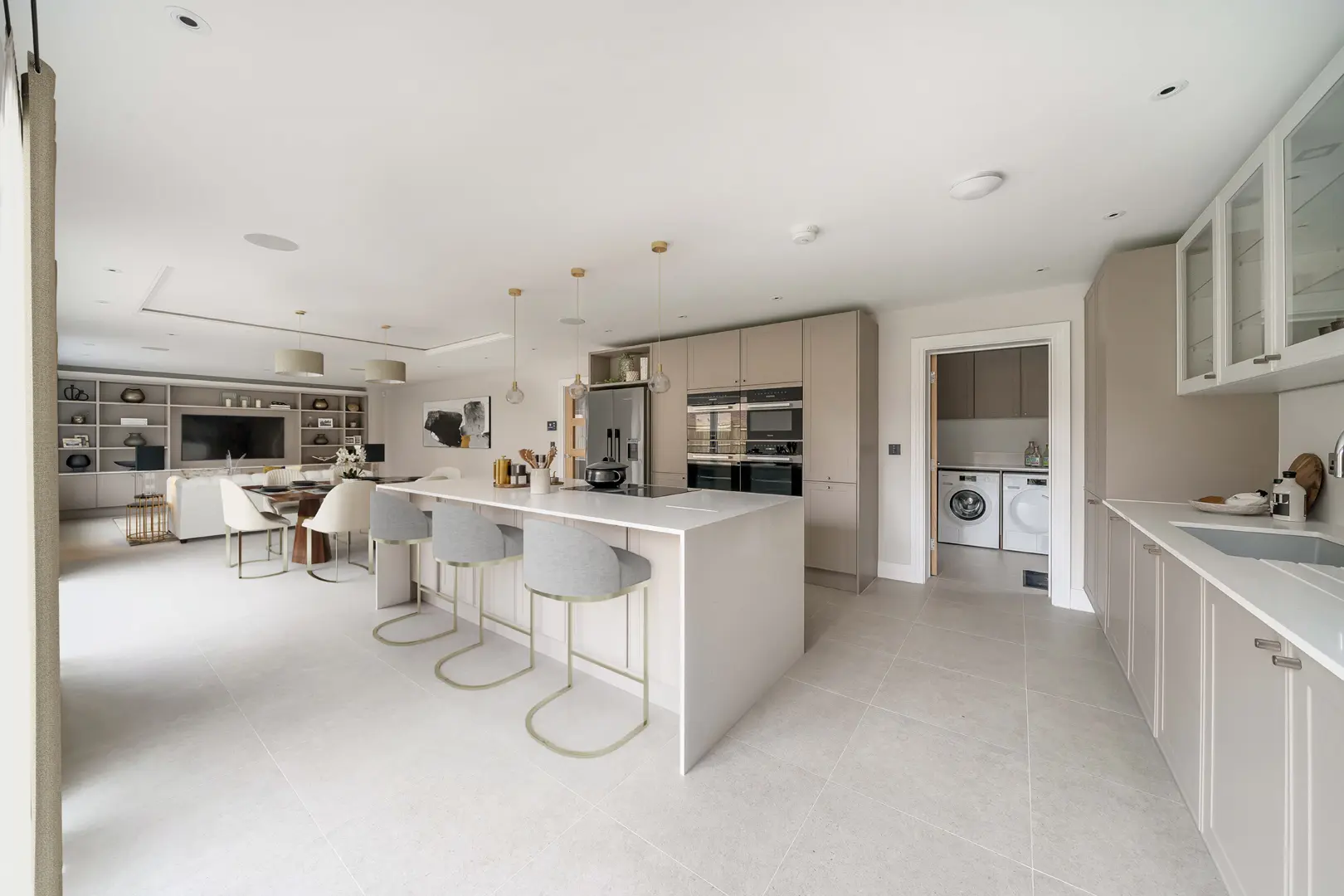 a kitchen and dining area