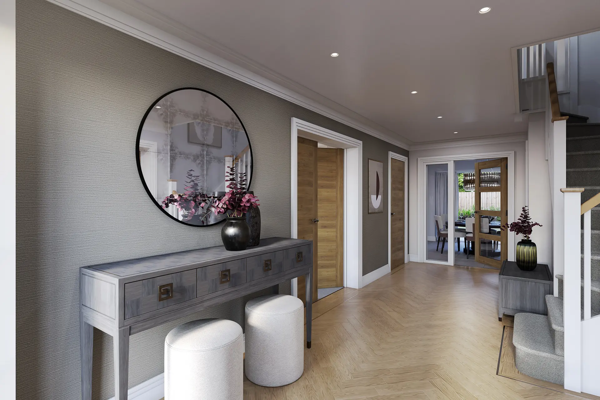 a room with a table and chairs
