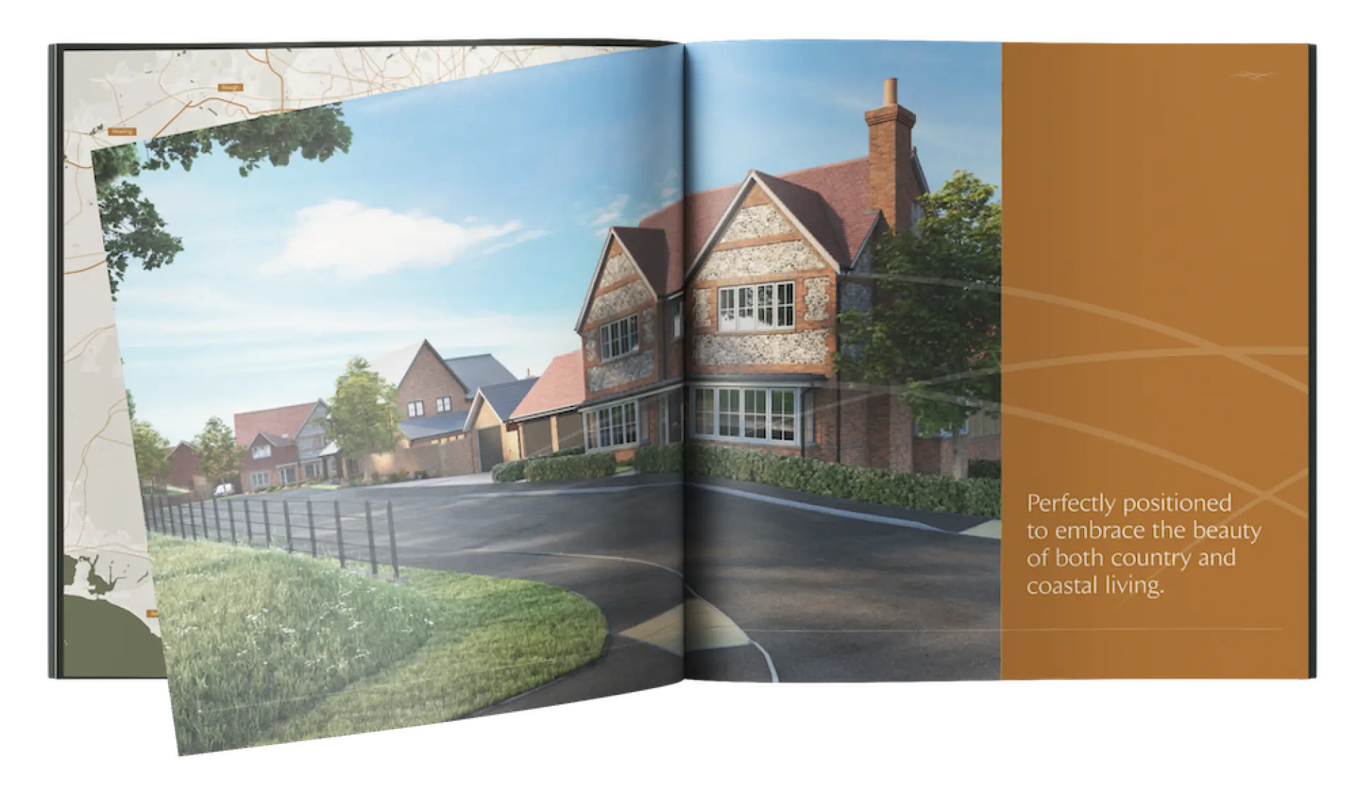 an open book with a house and a road