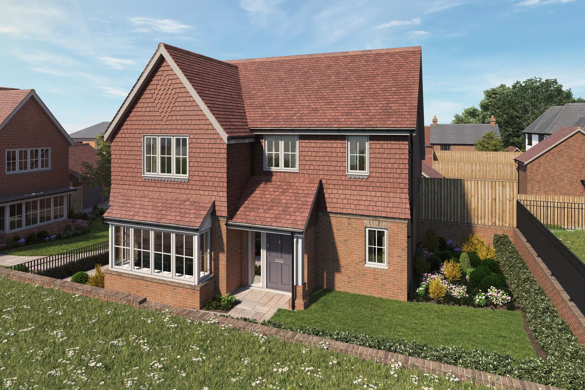 a house with a lawn and a fence