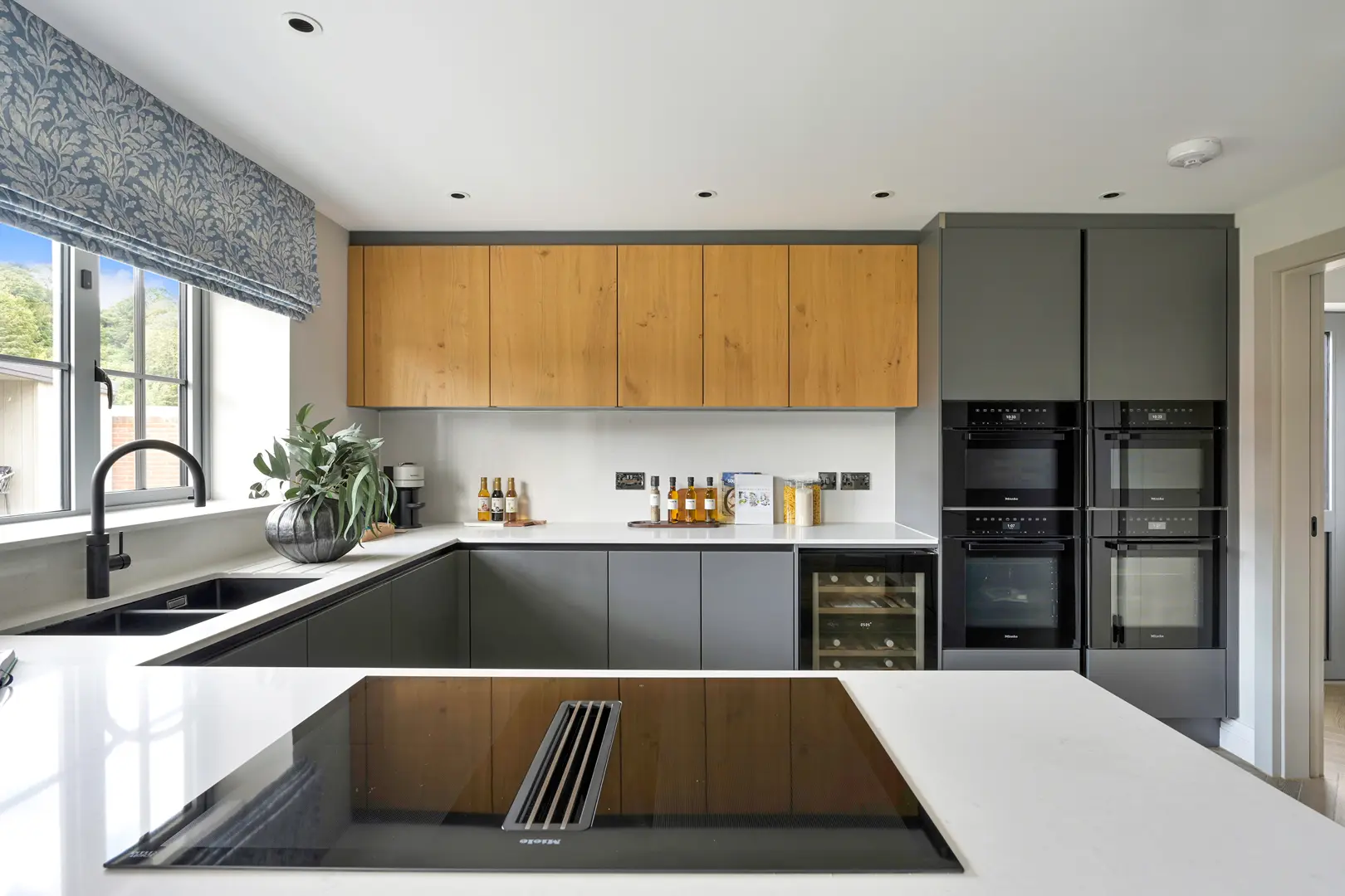 a kitchen with a large island