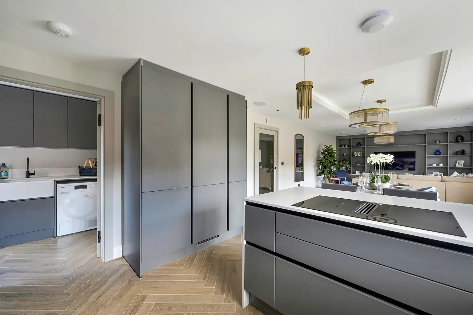 a kitchen with a large island