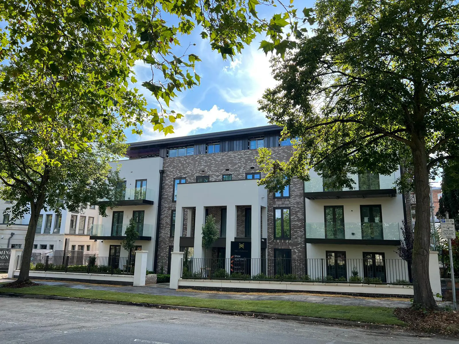 a building with trees around it