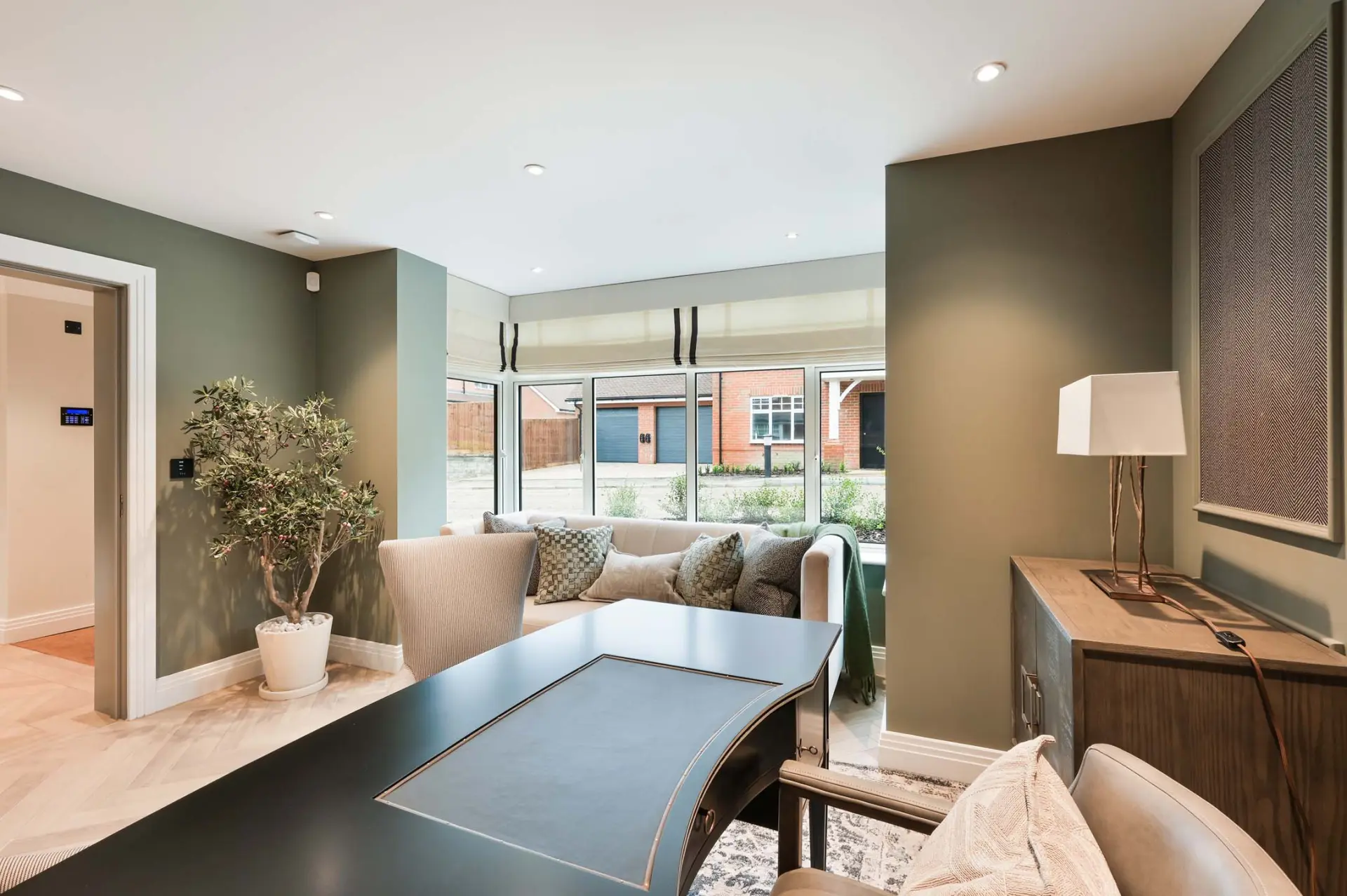 a room with a table and a couch