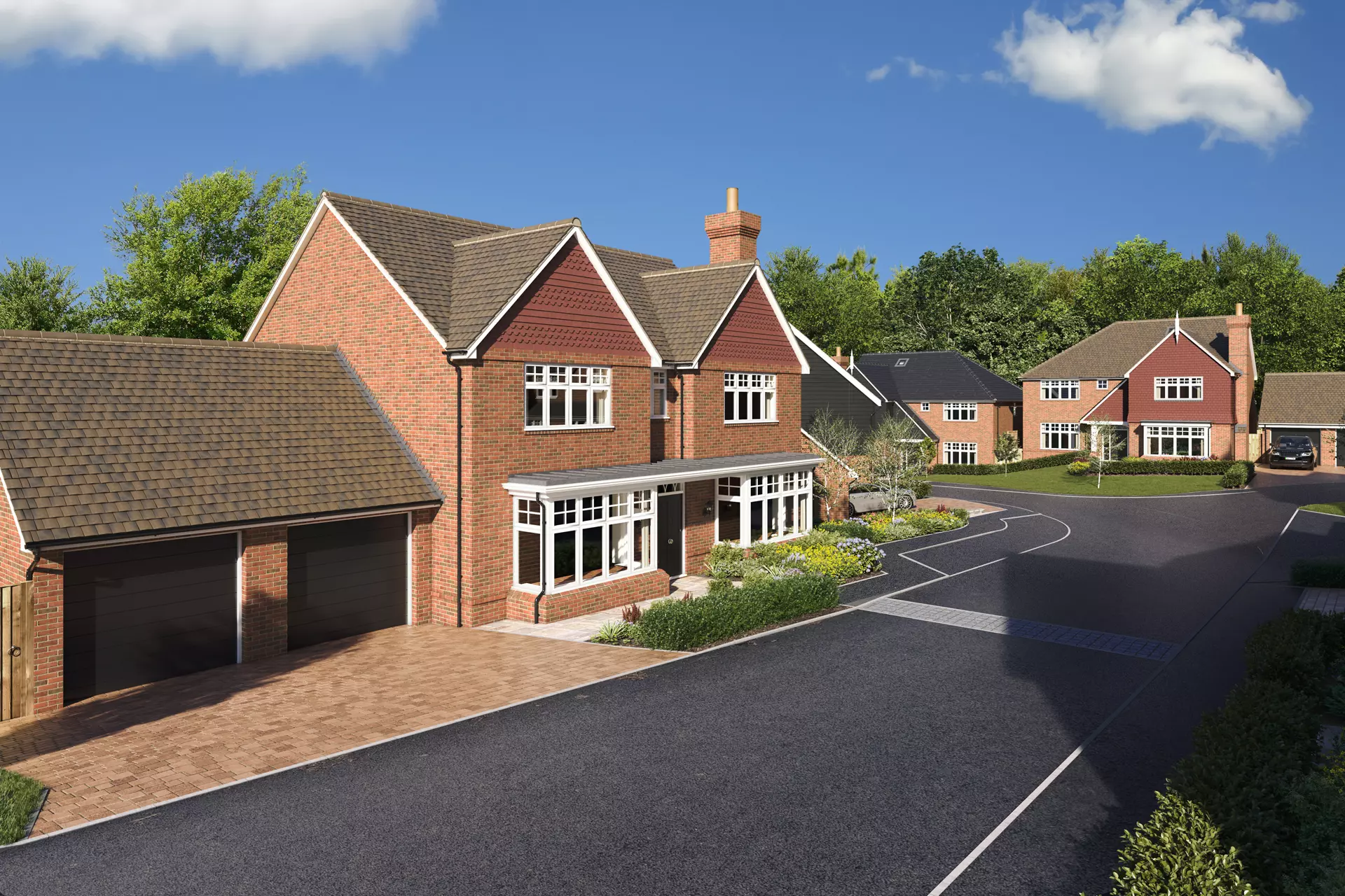 a street with houses and trees